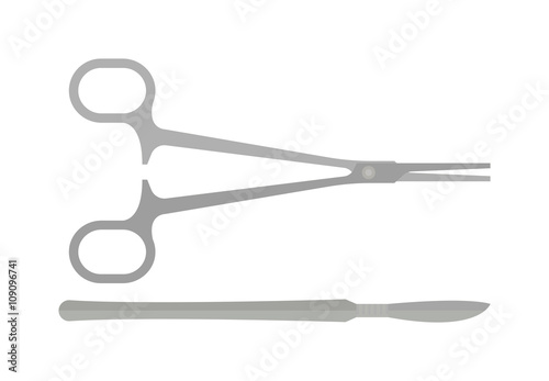 Surgical tools for operations scalpel and clamp vector illustration