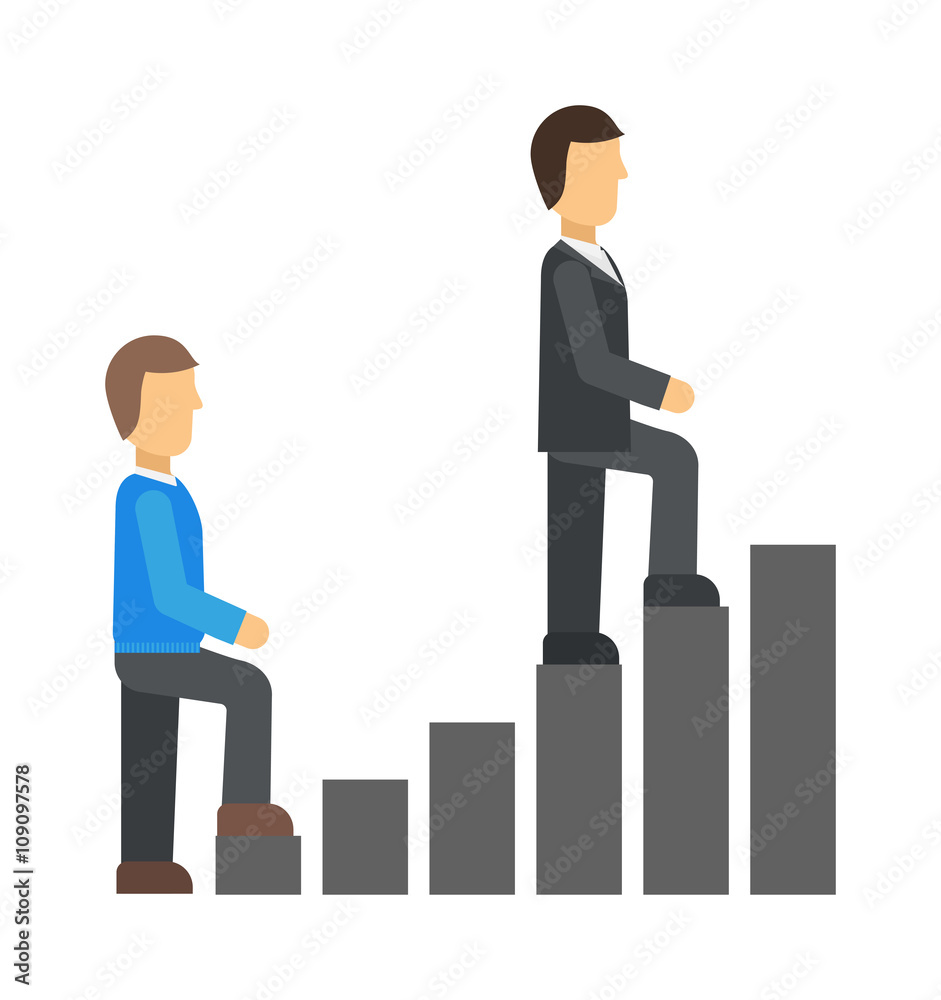 Startup business team working concept men go up the stairs success people work vector illustration. 