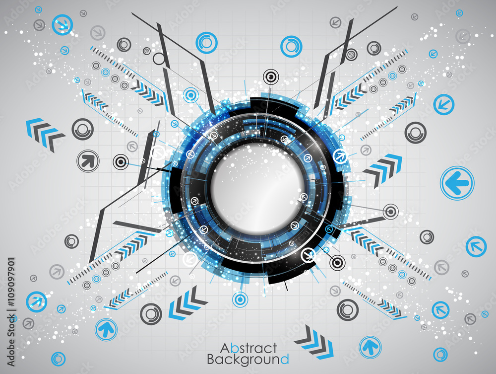 Abstract technology background with blue modern digital elements. Vector illustration.