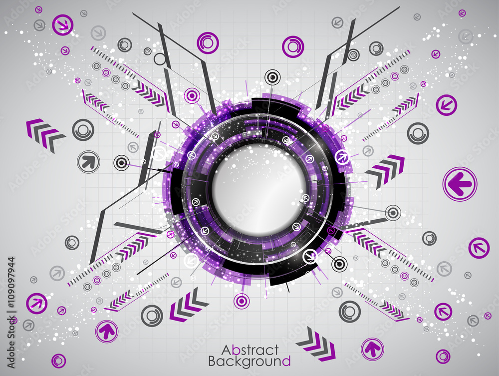 Obraz premium Abstract technology background with purple modern digital elements. Vector illustration.