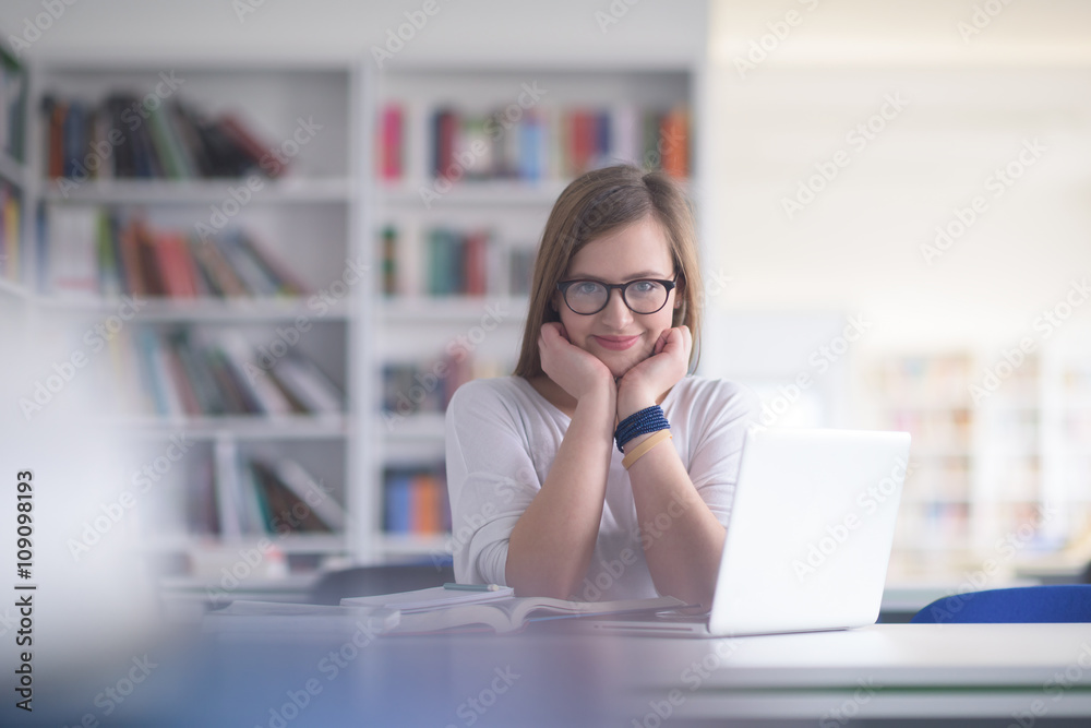female student study in school library