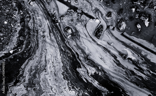 Chemical Oil Spill Abstract in Black and White