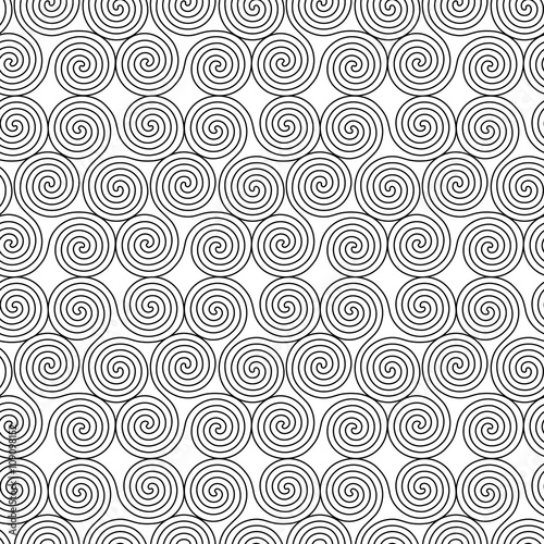 Seamless monochrome pattern with triple spiral shapes