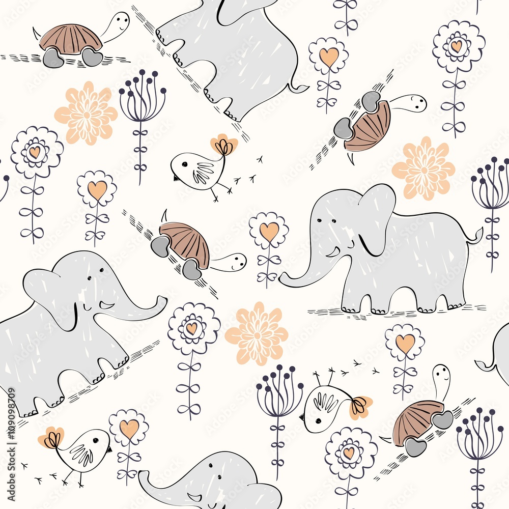 Obraz premium Sweet babies doodle seamless pattern. Babies background.
