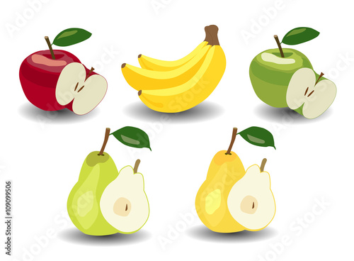Set. Apples, bananas and pears