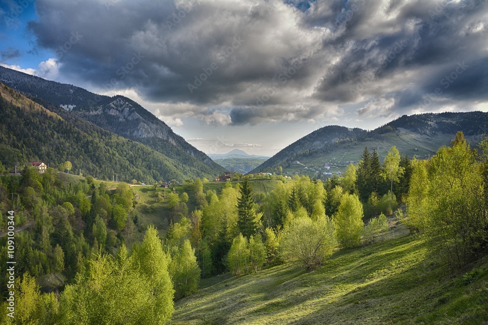 Carpathian Mountains, Romania. Rural landscape with Magura village in Piatra Craiului National Park