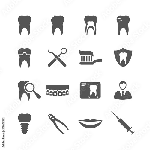 Dental vector icons. Dentist, dental implant, dental hygiene signs