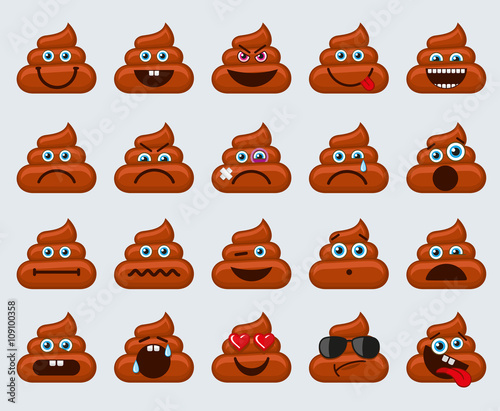 Poop emoticons smileys vector collection. Dirty emotions or poop emotions vector signs