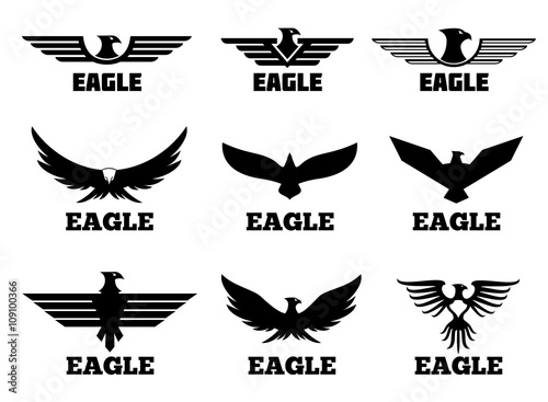 Eagles vector logo set. Black predator eagle for fly eagle tattoo