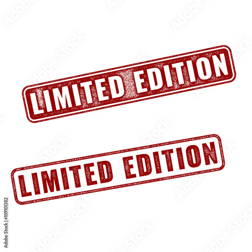 Two red realistic vector Limited Edition grunge rubber stamps isolated on white background
