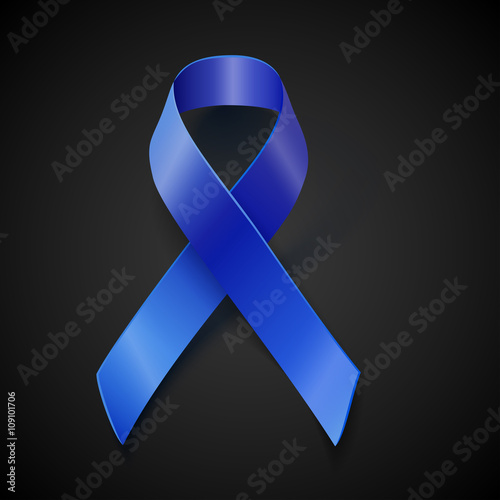 Awareness blue vector ribbon isolated on black background. 