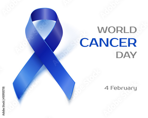 Awareness blue vector ribbon isolated on white background. World Cancer day background