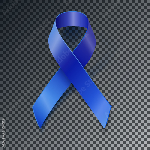 Awareness realistic blue vector ribbon with transparent shadow