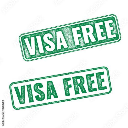 Visa free green textured vector rubber stamp fro travelling background