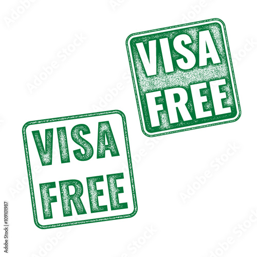 Visa free green textured vector rubber stamp fro travelling background
