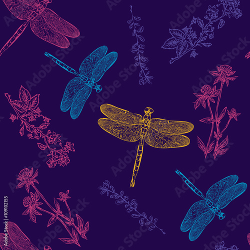 Dragonfly colorful seamless pattern dragonfly background