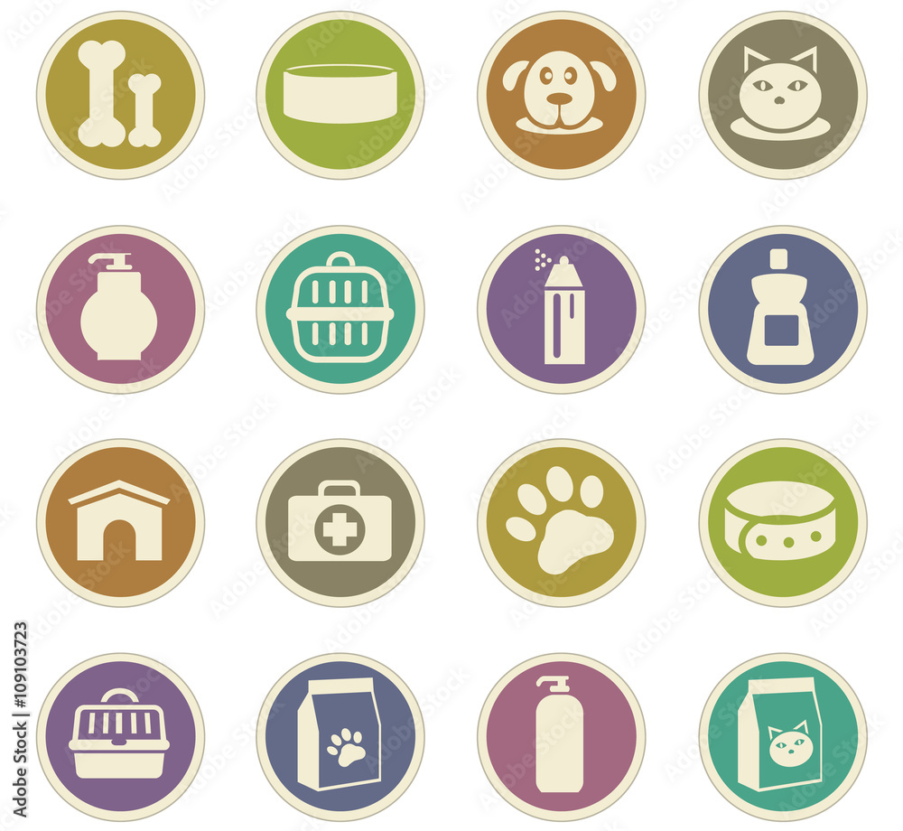 Goods for pets icons set Goods for pets icons set