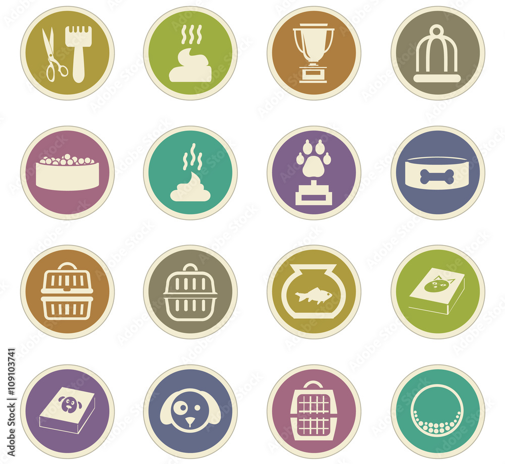 Goods for pets icons set Goods for pets icons set
