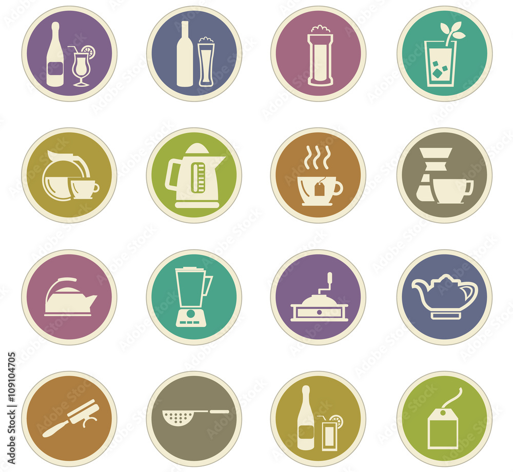 Utensils for the preparation of beverages icons Utensils for the preparation of beverages icons