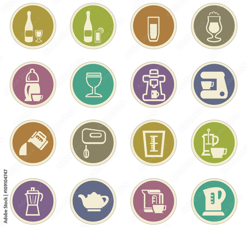 Utensils for the preparation of beverages icons Utensils for the preparation of beverages icons