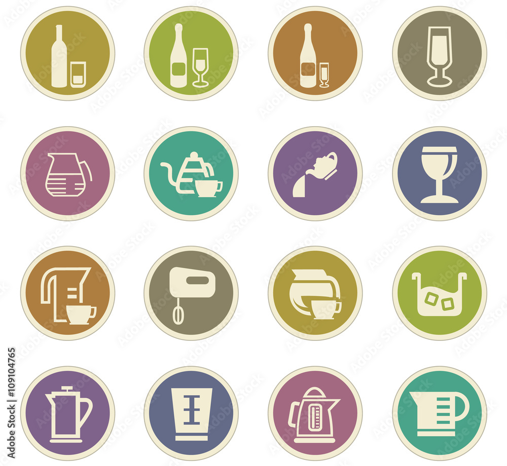 Utensils for the preparation of beverages icons Utensils for the preparation of beverages icons