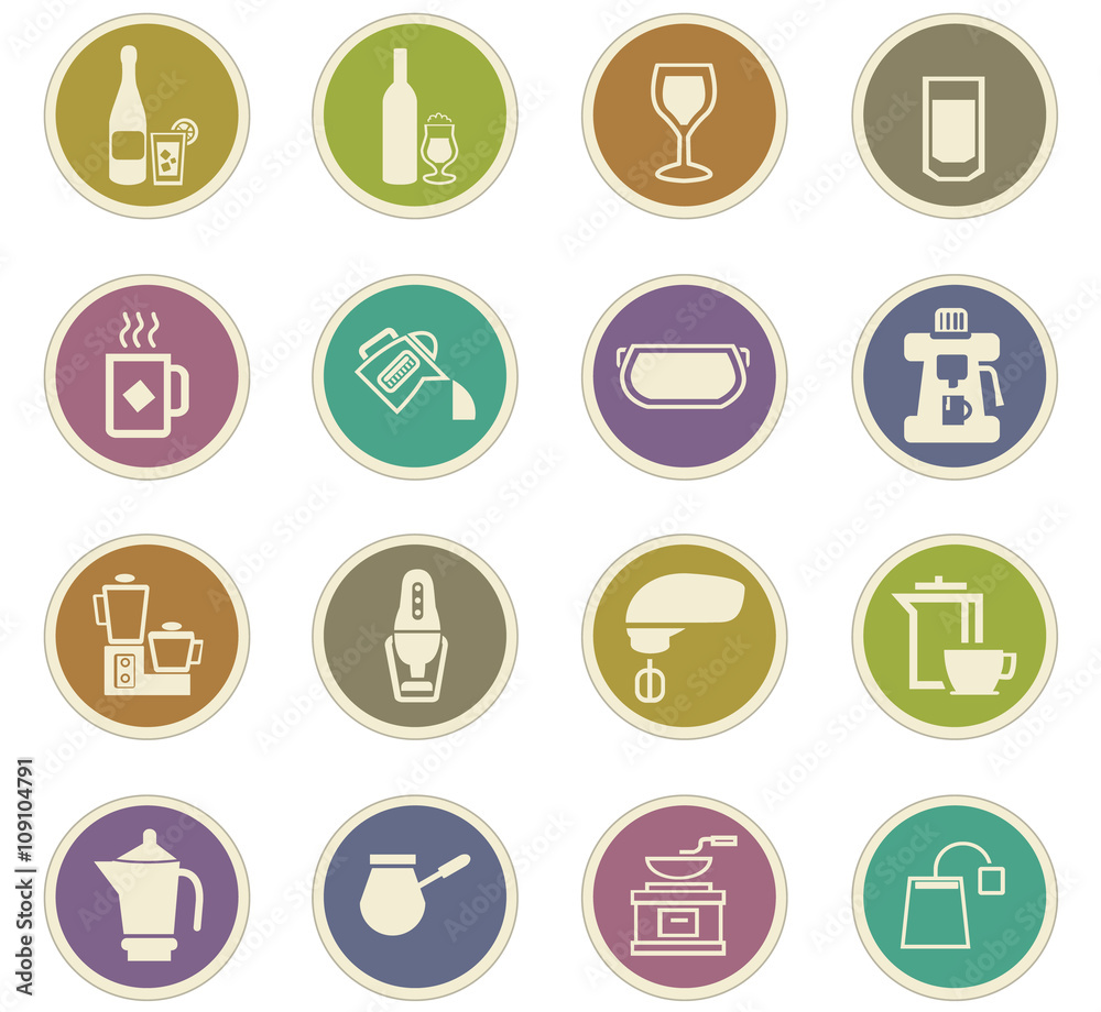 Utensils for the preparation of beverages icons Utensils for the preparation of beverages icons