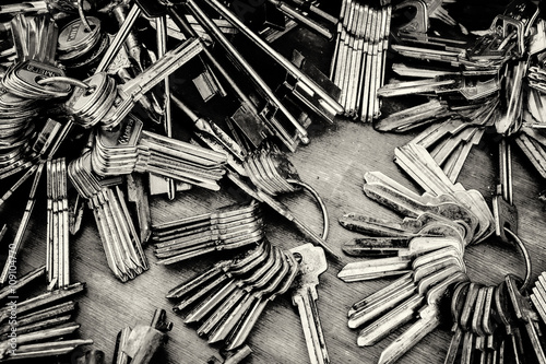 Piles of Blank Keys in Monochrome