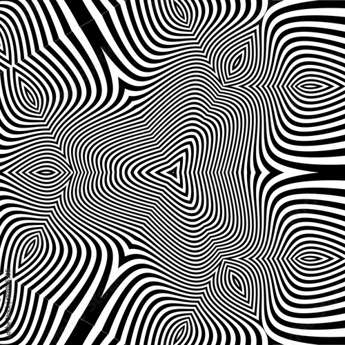 Black and White Abstract Striped Background. Optical Art. 3d Vector Illustration.
