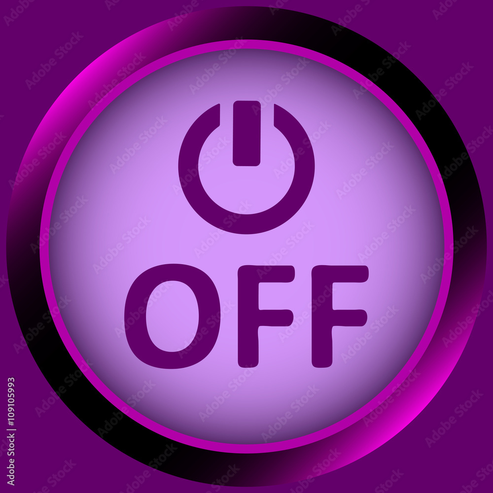 Icon violet switching off and word Icon violet switching off and word