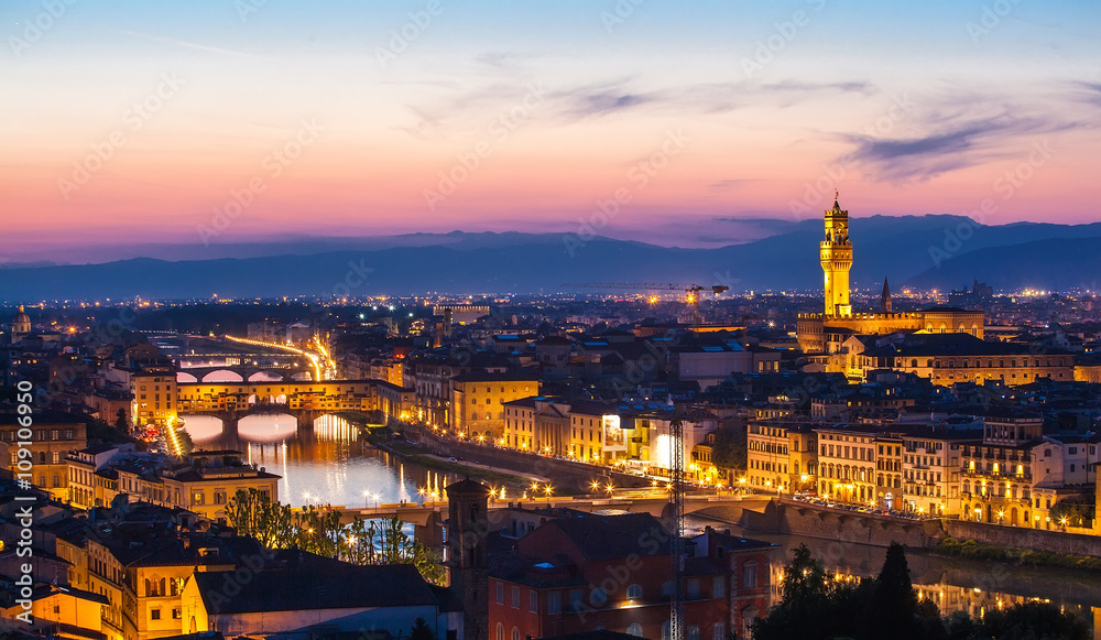 View of Florence from Michelangelo's hill on a sunset