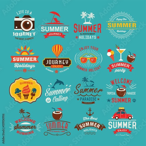 Vintage summer design and typography design with labels  posters  icons element set.
