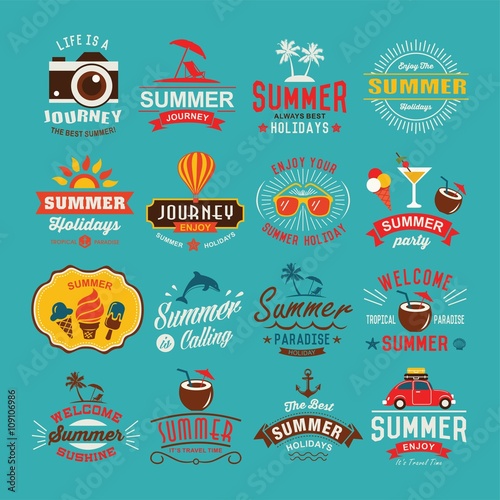 Vintage summer design and typography design with labels, posters, icons element set.