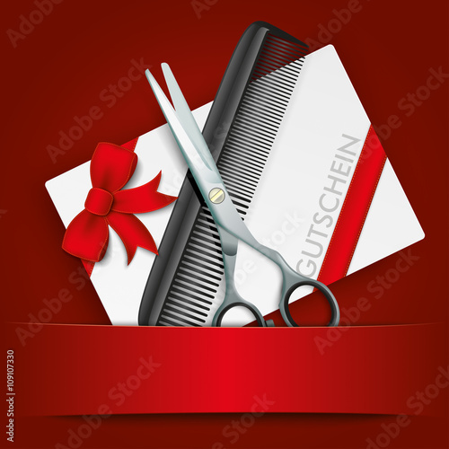 Scissors Comb Gutschein Red Banner