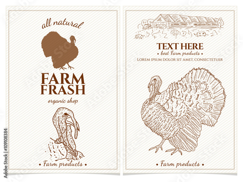 Turkey farm fresh products design template vintage