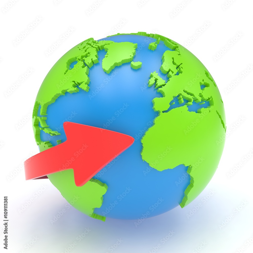 Arrow and Earth globe. 3d render Arrow and Earth globe. 3d render