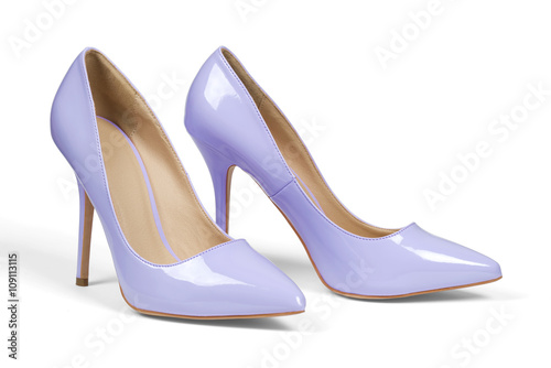 A pair of light purple high heel shoes isolated on white with clipping path.