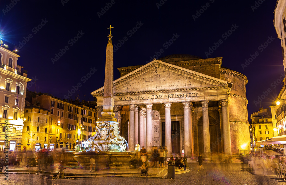 Night view of the Pantheon in Rome