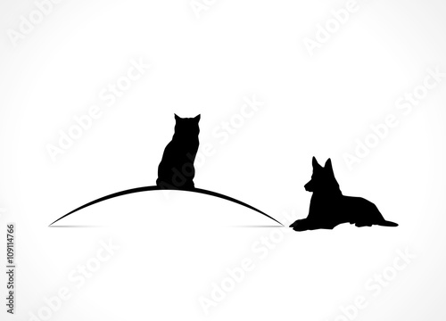 Chat sur courbe avec chien