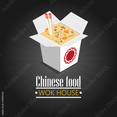 Vector asian wok box chineese restaurant logo. Brand sign