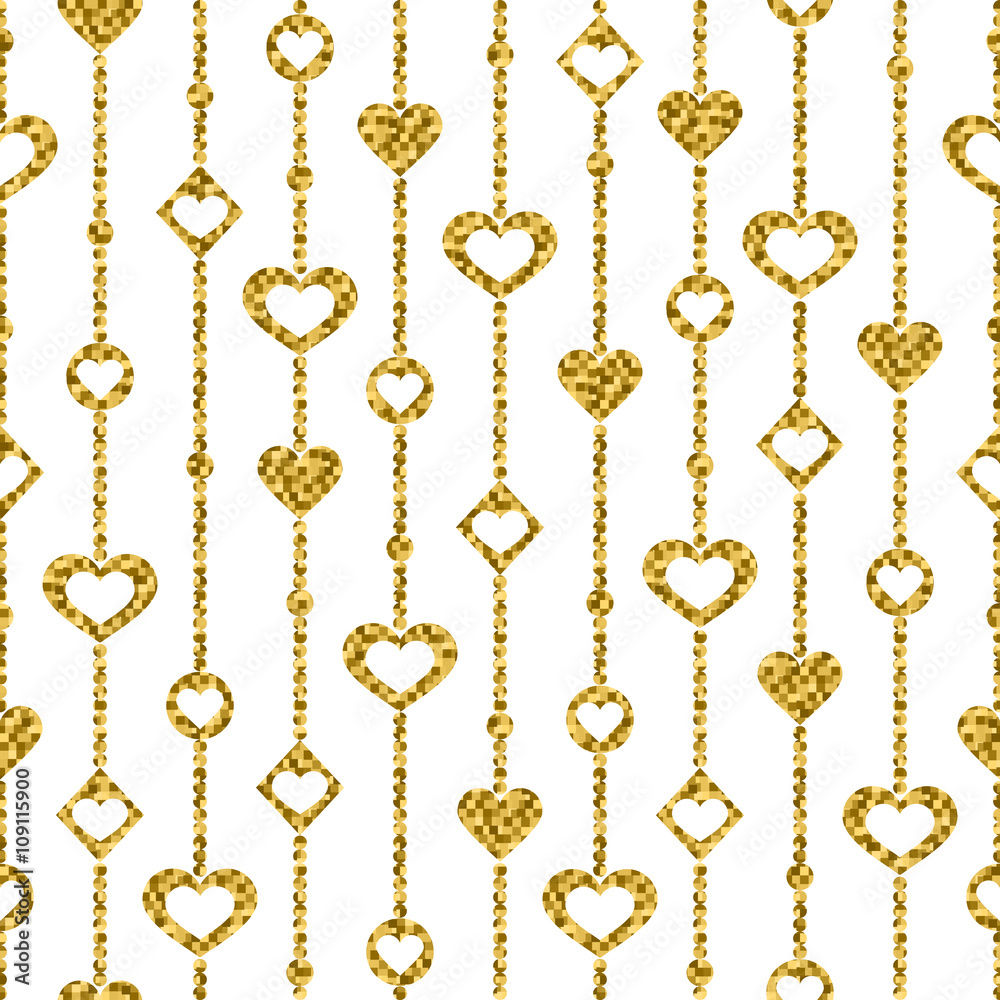 Valentine seamless pattern: gold decoration with hearts on a white background Valentine seamless pattern: gold decoration with hearts on a white background