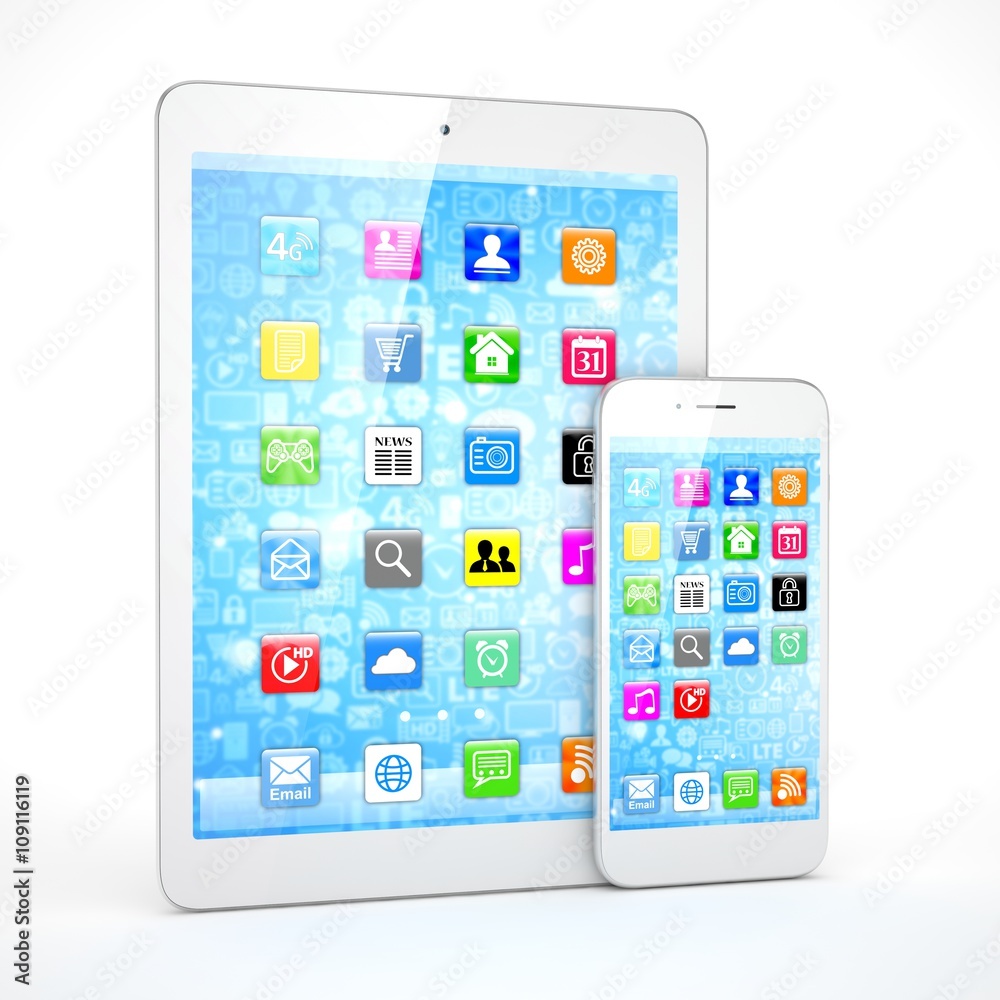 Tablet and smartphone on a white. 3d rendering. Tablet and smartphone on a white. 3d rendering.