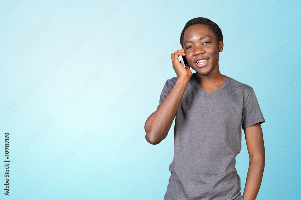 Portrait of african man talking on the phone isolated Portrait of african man talking on the phone isolated