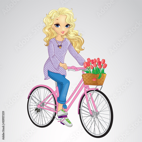 Blonde Girl Riding Pink Bicycle