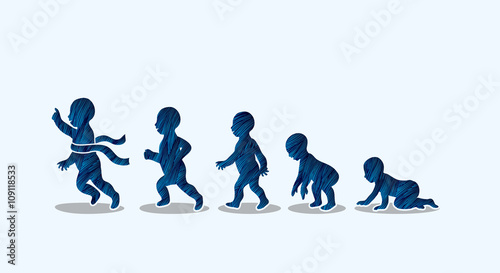 Baby running steps designed using blue grunge brush graphic vector