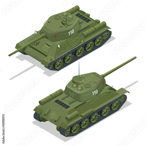 Flat 3d isometric illustration of tank. Military Transportation. Military Tank. Military Tank isometric. Military Tank vector. Tank EPS.