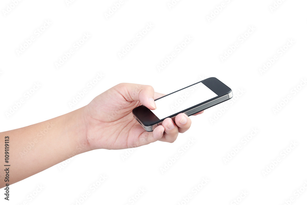 Female hand holding phone isolated with clipping path inside Female hand holding phone isolated with clipping path inside