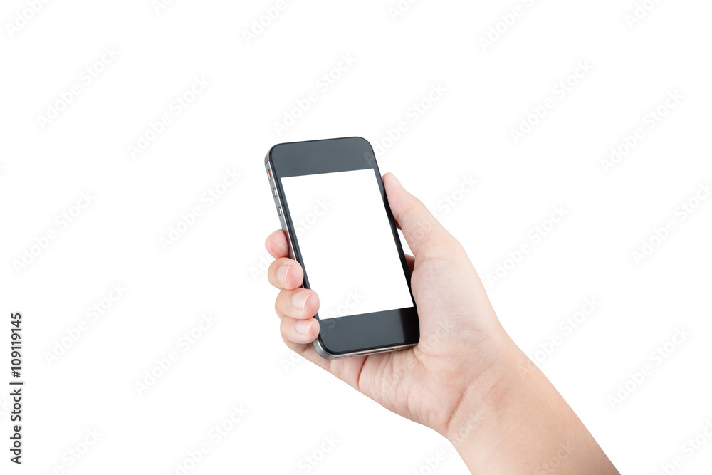 Female hand holding phone isolated with clipping path inside Female hand holding phone isolated with clipping path inside