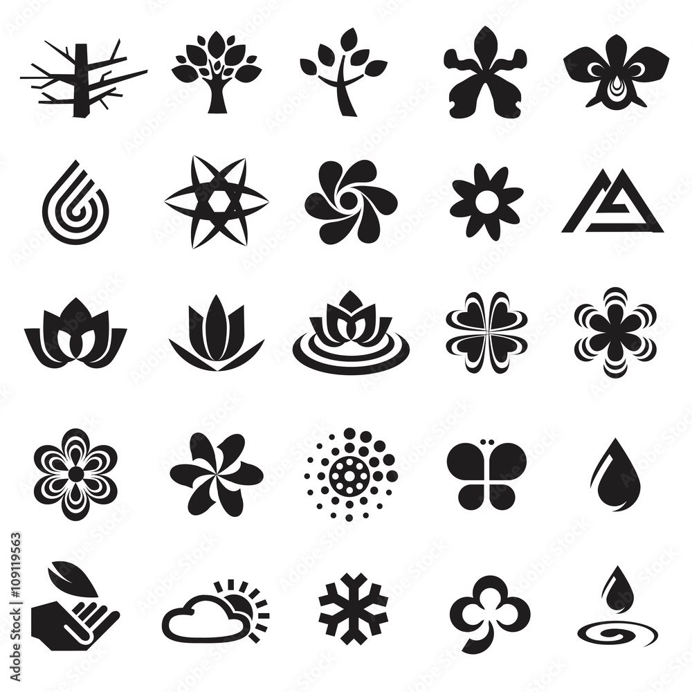 Tree weather flower icons signs.
Set of black icons with natural symbols. Vector available.
Tree weather flower icons signs.
Set of black icons with natural symbols. Vector available.