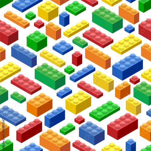 Seamless background. Isometric Plastic Building Blocks and Tiles