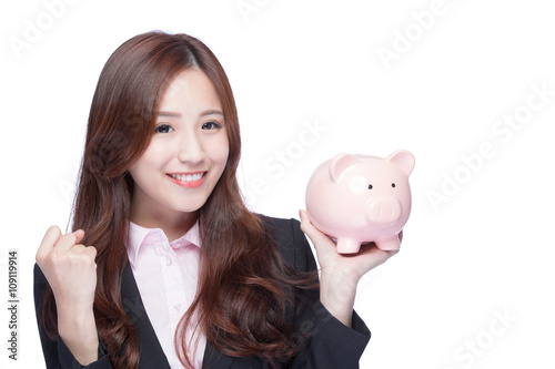 business woman with piggy bank